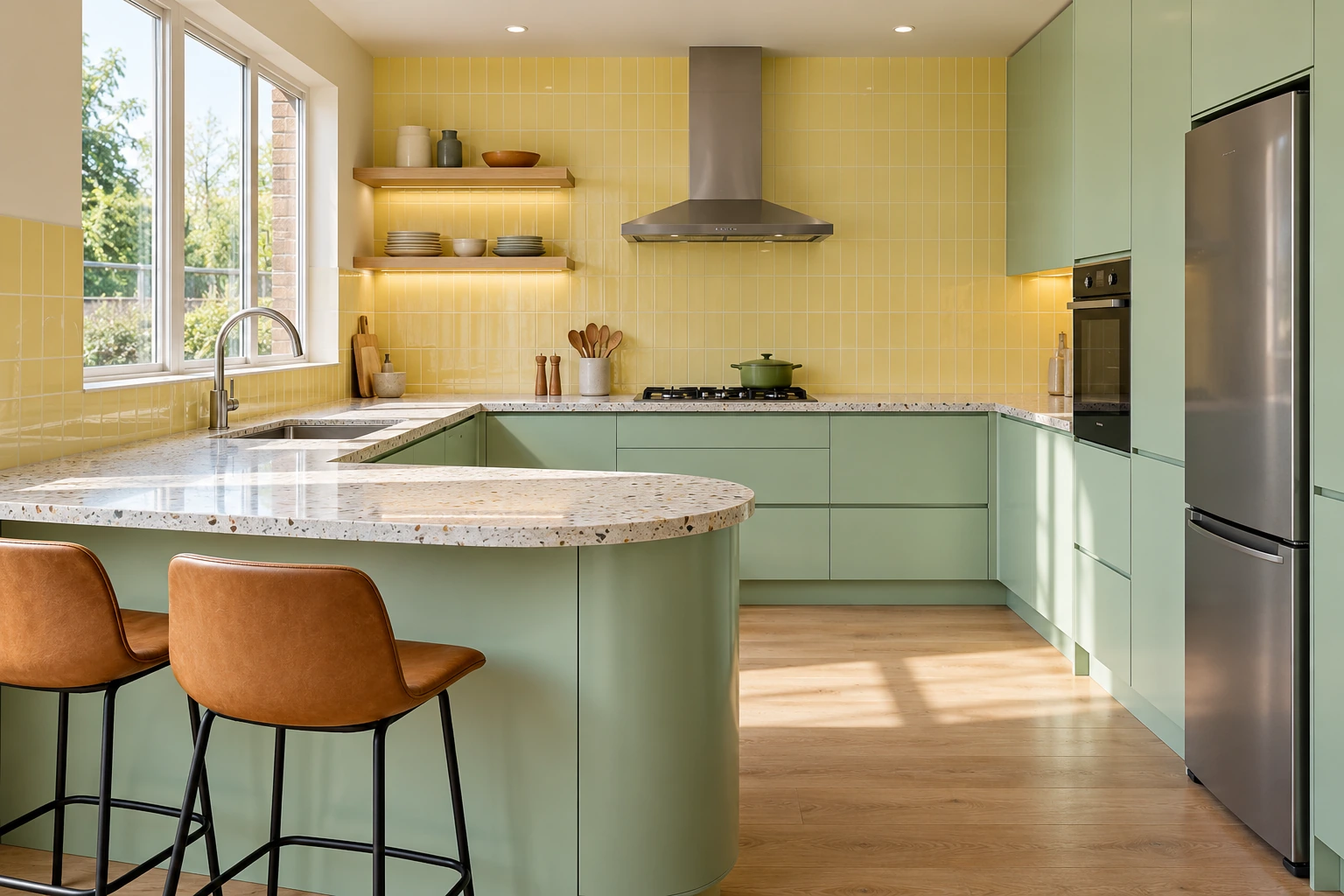 Mint & butter-yellow mid-century kitchen