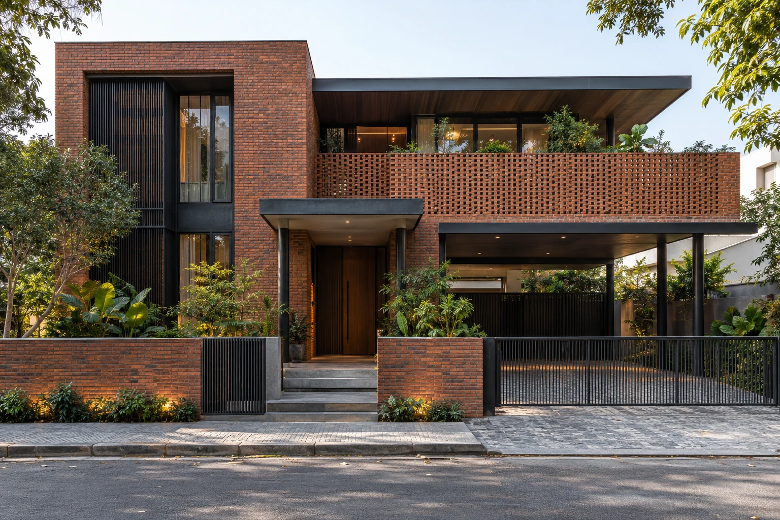 Exposed brick & graphite villa elevation