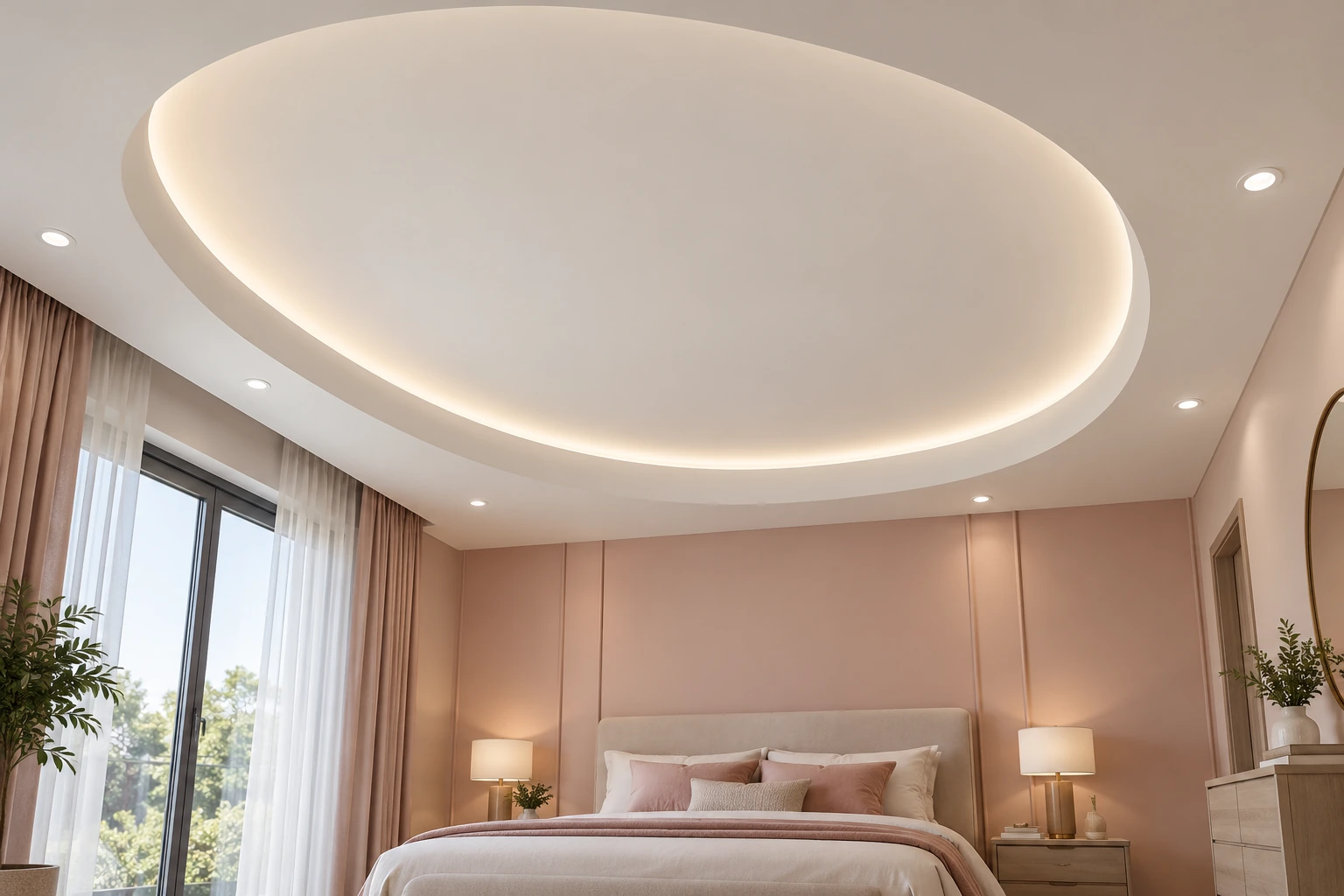 Curved cove ceiling — blush & cream
