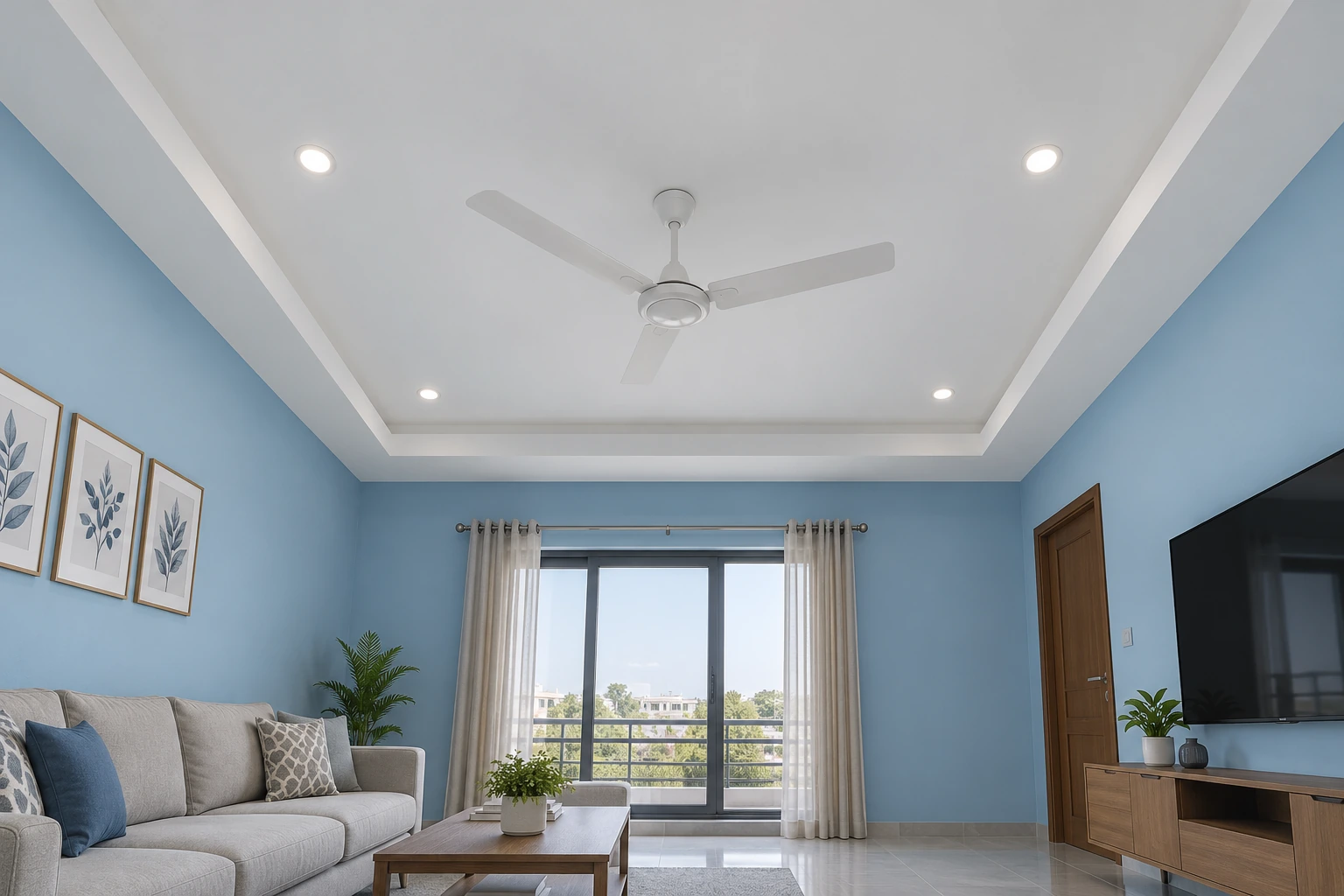 Simple perimeter ceiling — white & sky blue