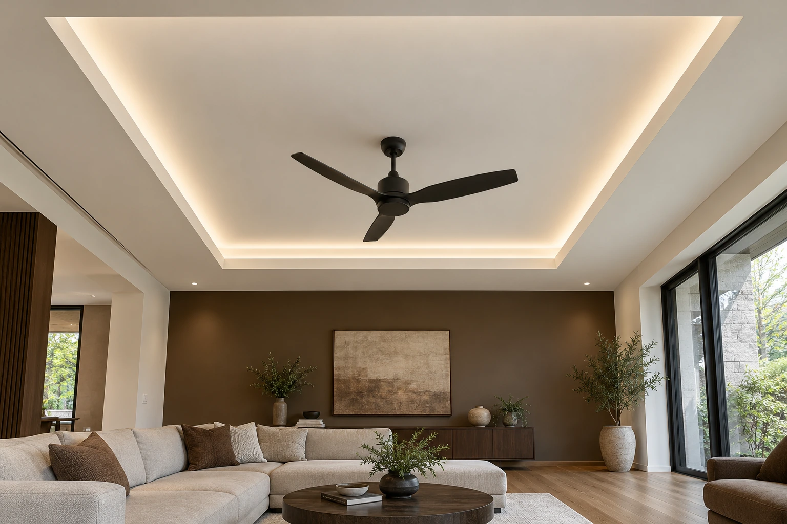 Rectangular tray ceiling — ivory & tobacco