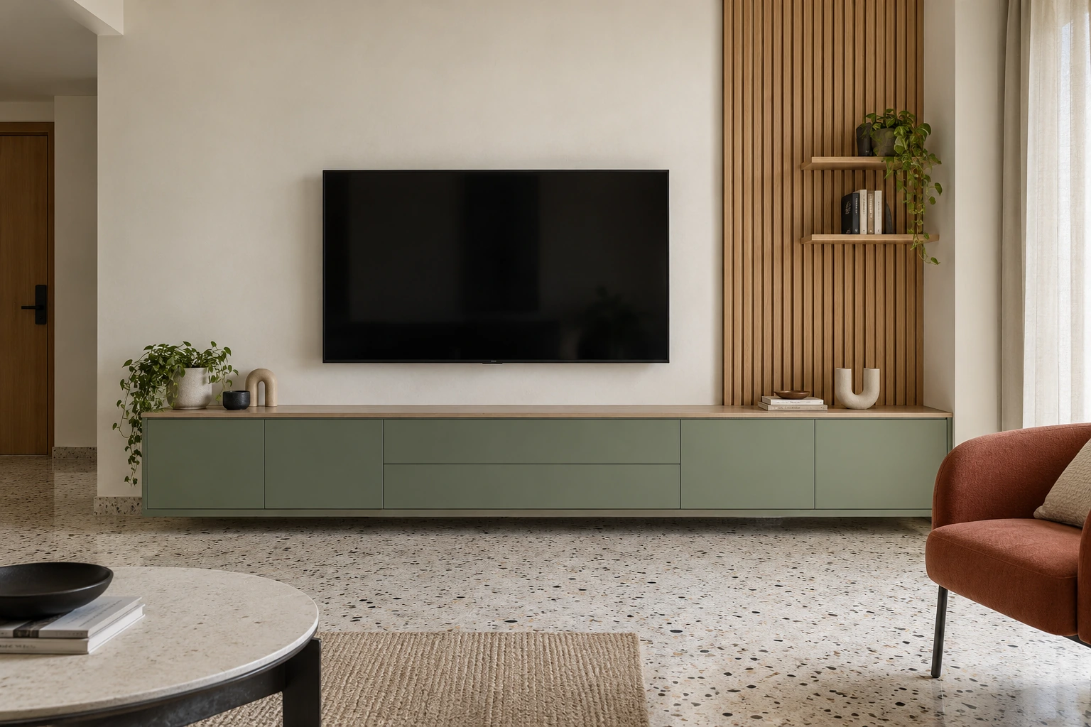 TV wall with storage — sage & oak
