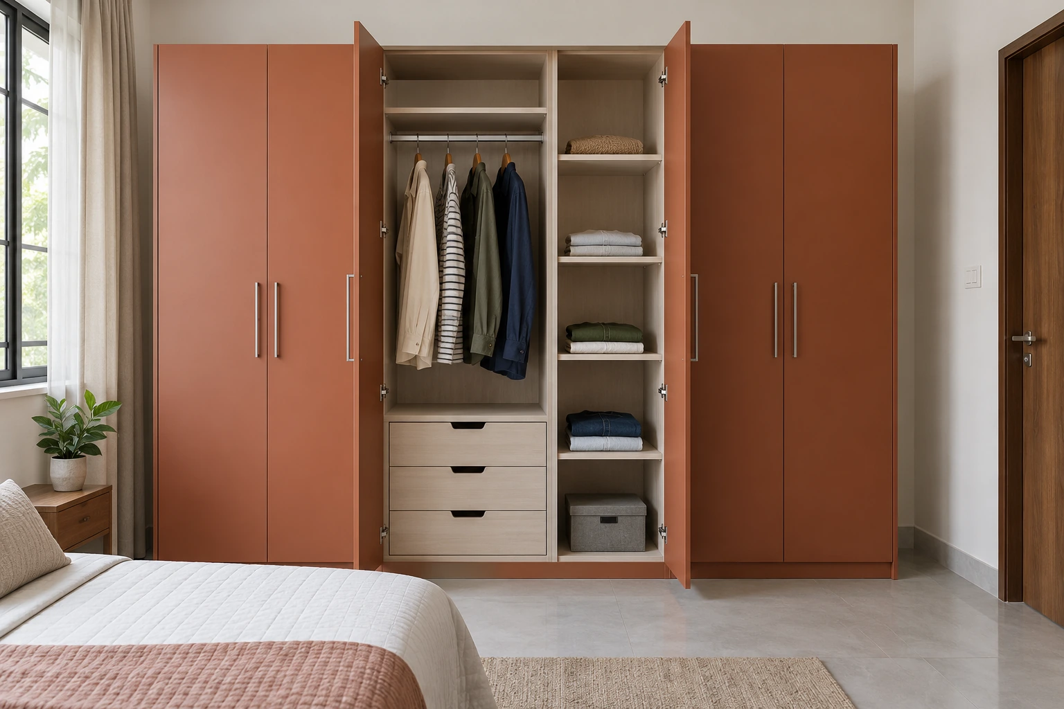 Hinged wardrobe — terracotta & ash