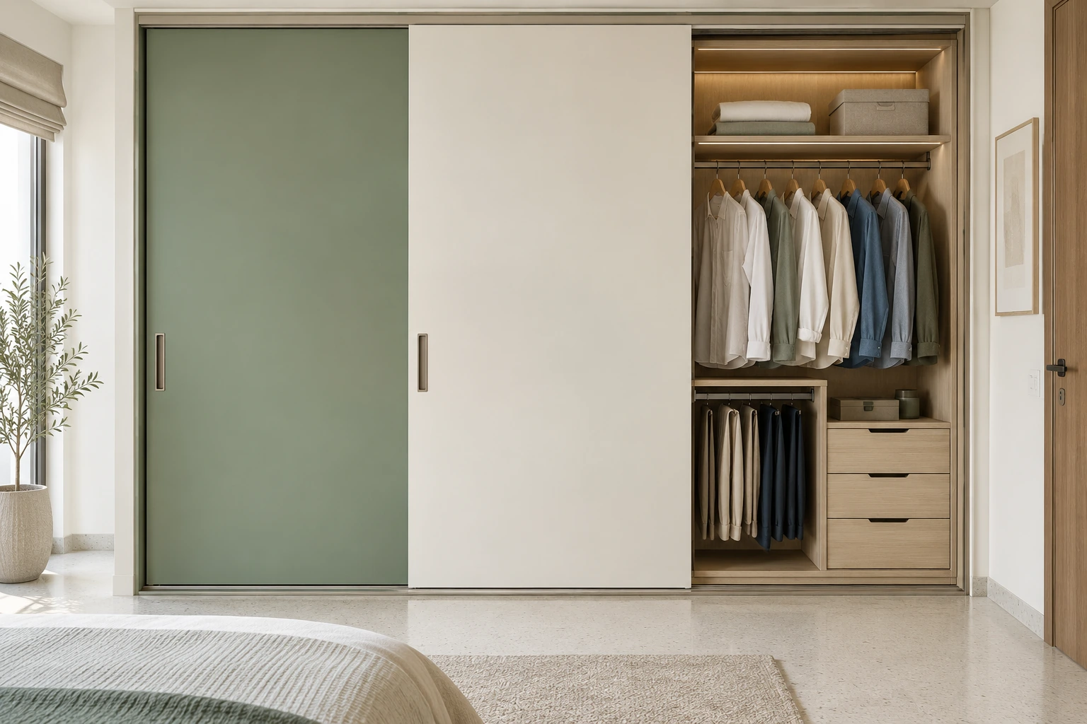 Sliding wardrobe — sage & ivory