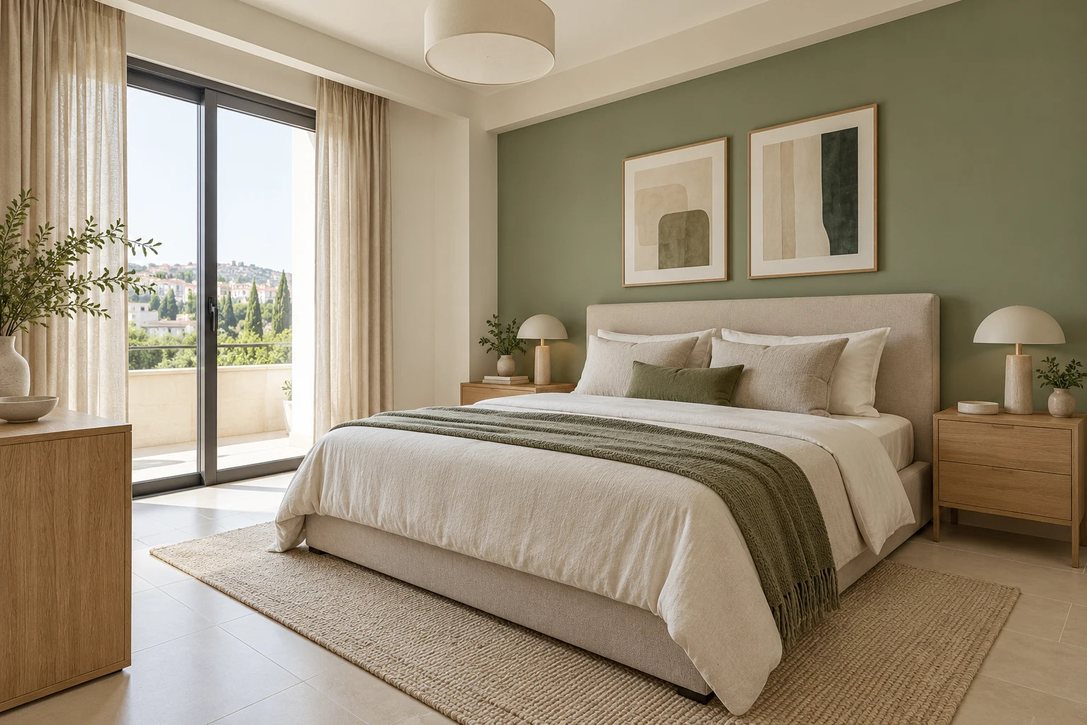 Sage and oatmeal bedroom