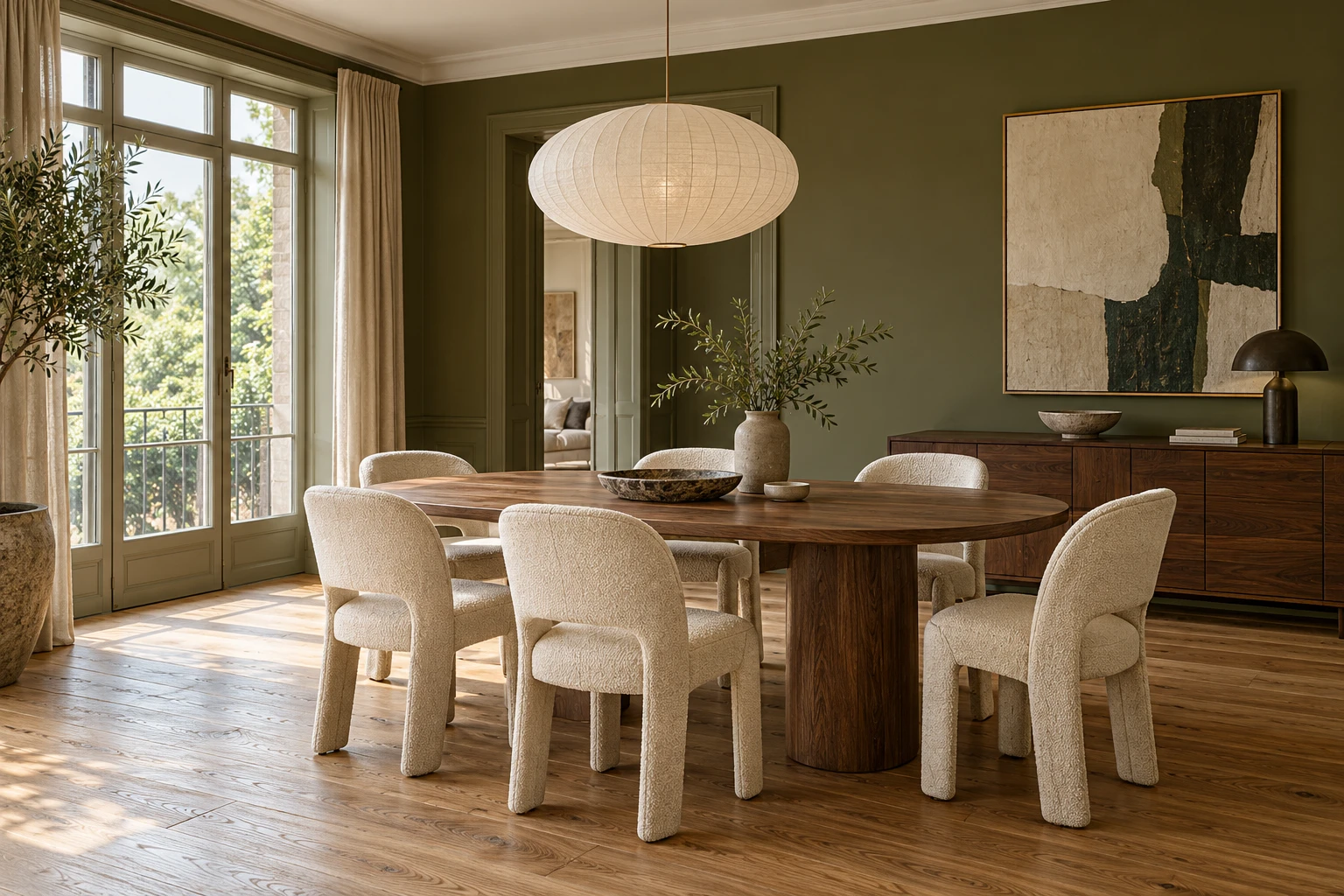 Walnut and moss dining room