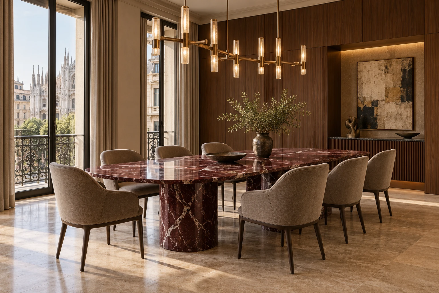 Burgundy marble dining room